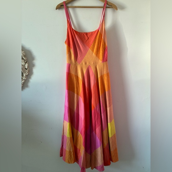 Liz Claiborne Vtg 90s Linen Cotton Blend Plaid Full Skirt Sunset Maxi Dress - 8 - Picture 3 of 13